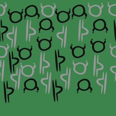 Terazi ve Boğa burçlarının yeşil dikişsiz desen, kopya alanı