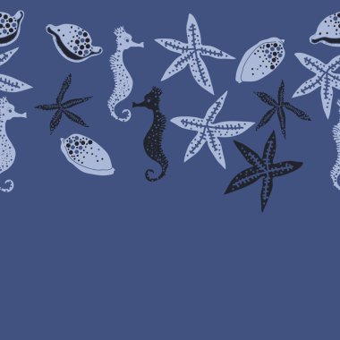 Deniz teması ile soyut desen - denizatları ve yıldızlar, vektör illüstrasyon