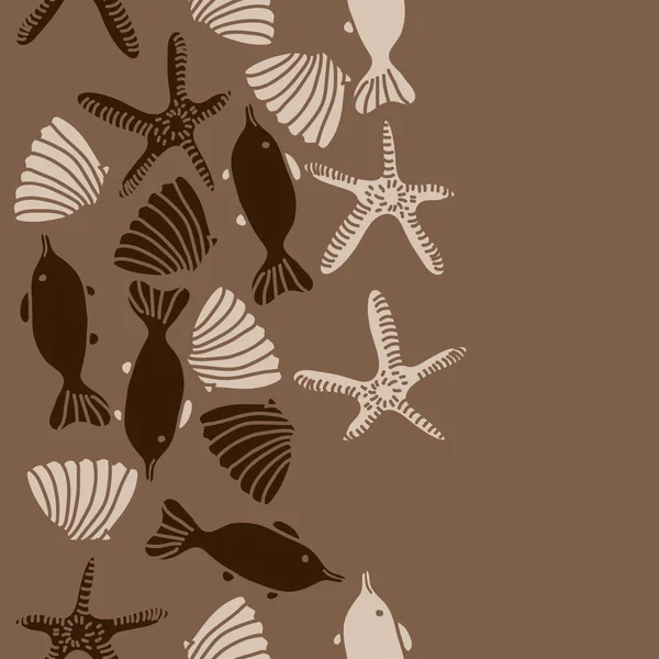 Seamless Pattern Fish Shells Starfishes — Stock Vector