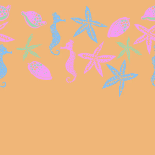 Patrón Abstracto Con Tema Del Mar Caballitos Mar Estrellas Ilustración — Vector de stock