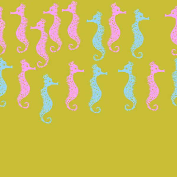 Vektor Warna Ilustrasi Pola Kuda Laut Salin Ruang - Stok Vektor