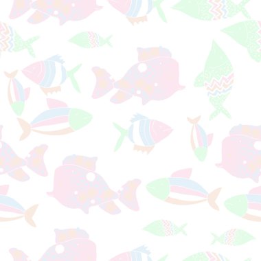 Farklı balıklar ile dikişsiz desen, vektör illüstrasyon