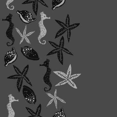 Deniz teması ile soyut desen - denizatları ve yıldızlar, vektör illüstrasyon