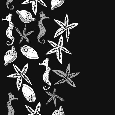 Deniz teması ile soyut desen - denizatları ve yıldızlar, vektör illüstrasyon