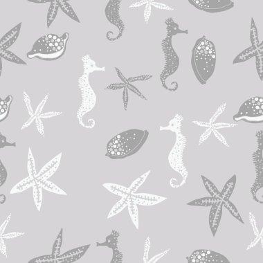 Deniz teması ile soyut desen - denizatları ve yıldızlar, vektör illüstrasyon