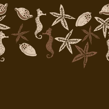 Deniz teması ile soyut desen - denizatları ve yıldızlar, vektör illüstrasyon