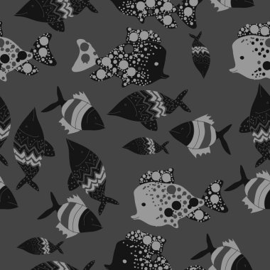 Farklı balıklar ile dikişsiz desen, vektör
