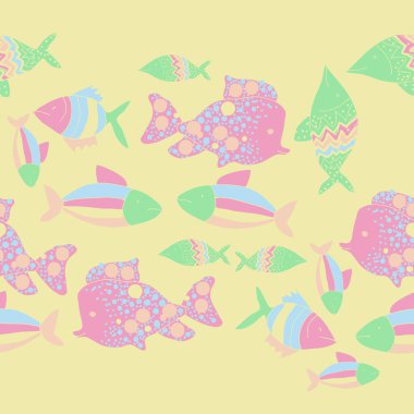 Renkli balıklar ile dikişsiz desen, vektör illüstrasyon