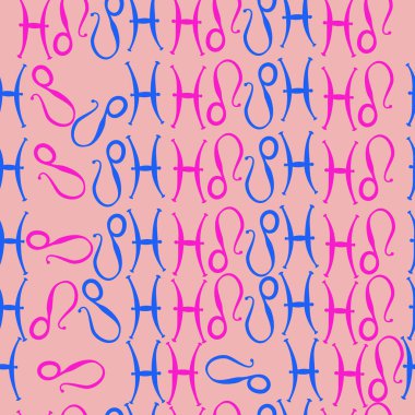 Zodyak işaretleri Dikişsiz desen - balık, aslan. Vektör çizimi