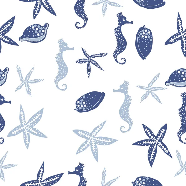 海をテーマにした抽象的なパターン 海馬と星 ベクトルイラスト — ストックベクタ