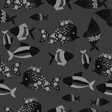 Farklı balıklar ile dikişsiz desen, vektör illüstrasyon