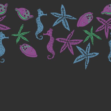 Deniz teması ile soyut desen - denizatları ve yıldızlar, vektör illüstrasyon