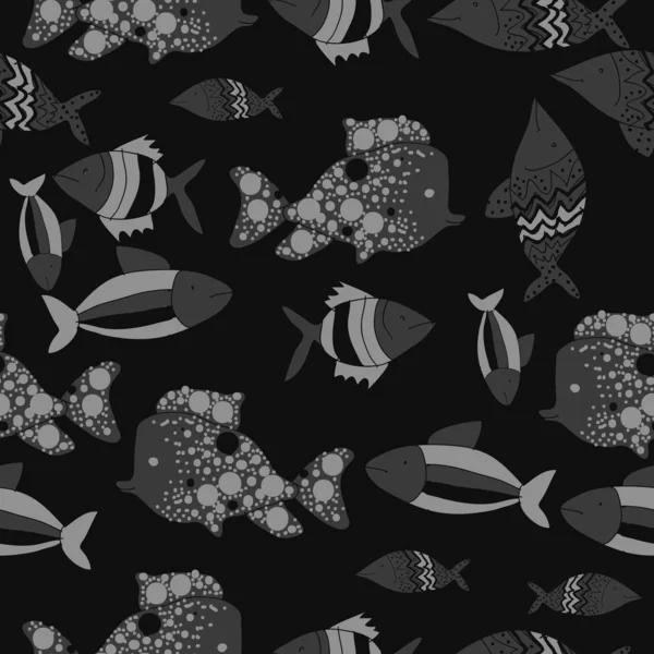 Farklı balıklar ile dikişsiz desen, vektör illüstrasyon