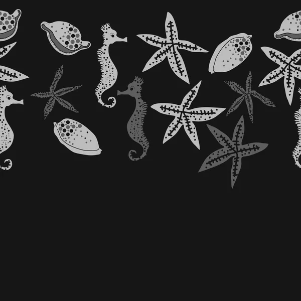 Deniz teması ile soyut desen - denizatları ve yıldızlar, vektör illüstrasyon