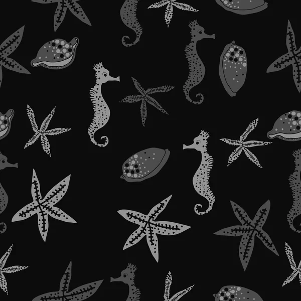 Deniz teması ile soyut desen - denizatları ve yıldızlar, vektör illüstrasyon