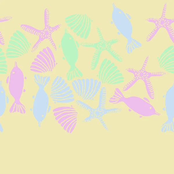 Seamless Pattern Fishes Shells Starfishes — Stock Vector