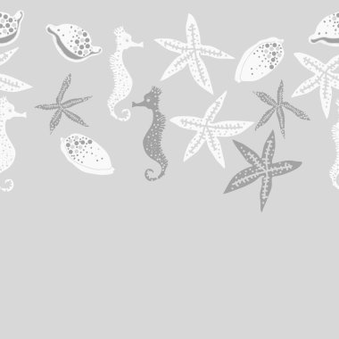 Deniz teması ile soyut desen - denizatları ve yıldızlar, vektör illüstrasyon