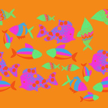 Renkli balıklar ile dikişsiz desen, vektör illüstrasyon