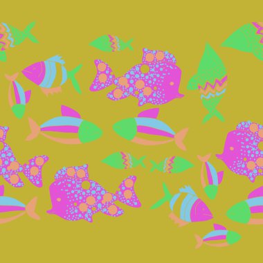 Renkli balıklar ile dikişsiz desen, vektör illüstrasyon