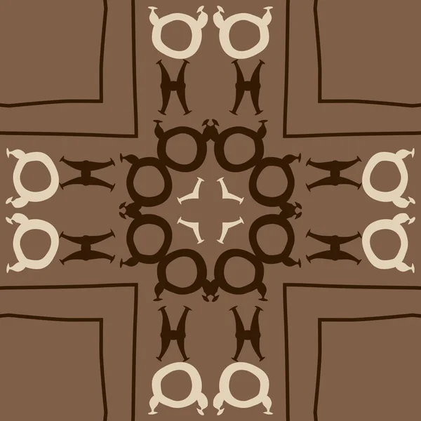 トーラスとジェミニサインのベクトルイラストを持つ茶色のシームレスな抽象パターン — ストックベクタ