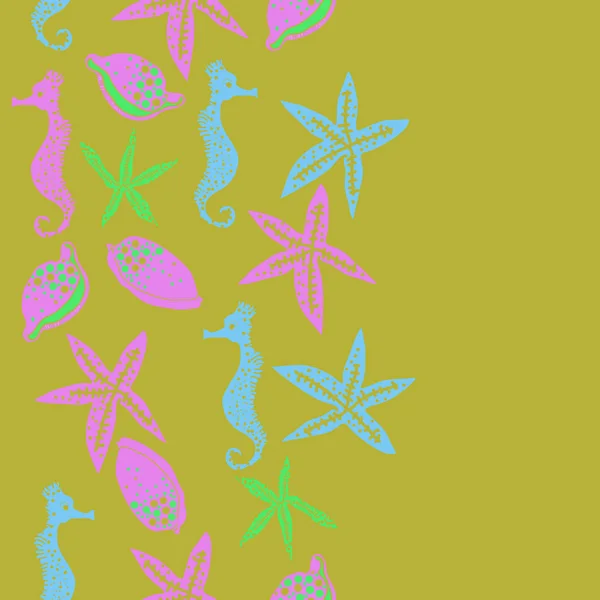 Abstract Patroon Met Zee Thema Zeepaardjes Sterren Vector Illustratie — Stockvector