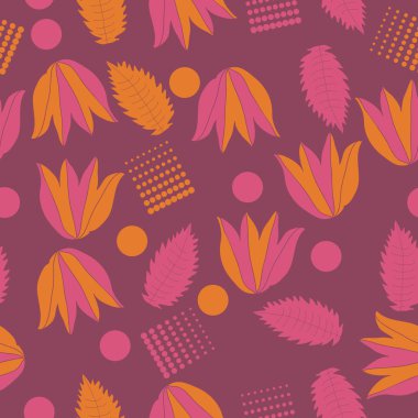 lale çiçekler ve noktalar ile tam kare sorunsuz soyut vektör arka plan, kopya alanı