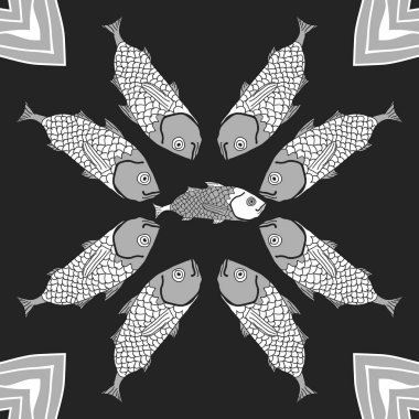 Renkli balıklar ile soyut arka plan, vektör illüstrasyon