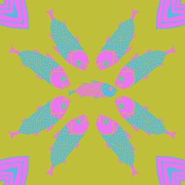 Renkli balıklar ile soyut arka plan, vektör illüstrasyon