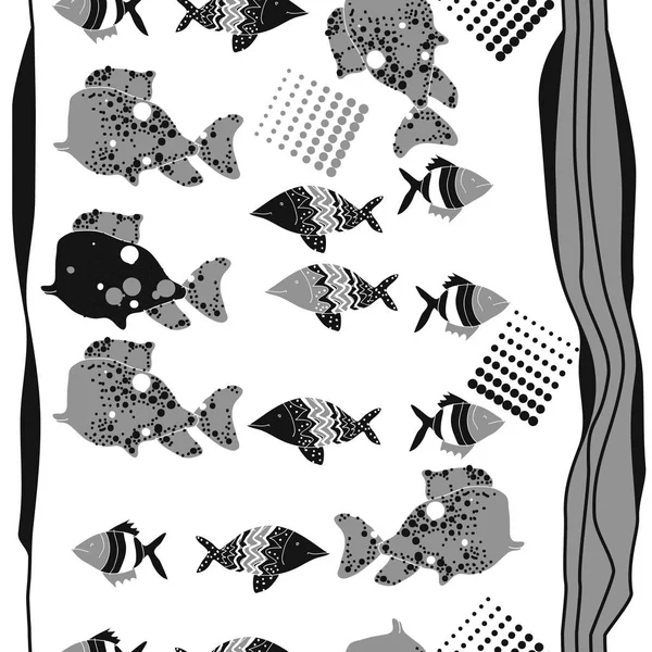 Abstrato Peixes Sem Costura Padrão Simplesmente Ilustração Vetorial — Vetor de Stock