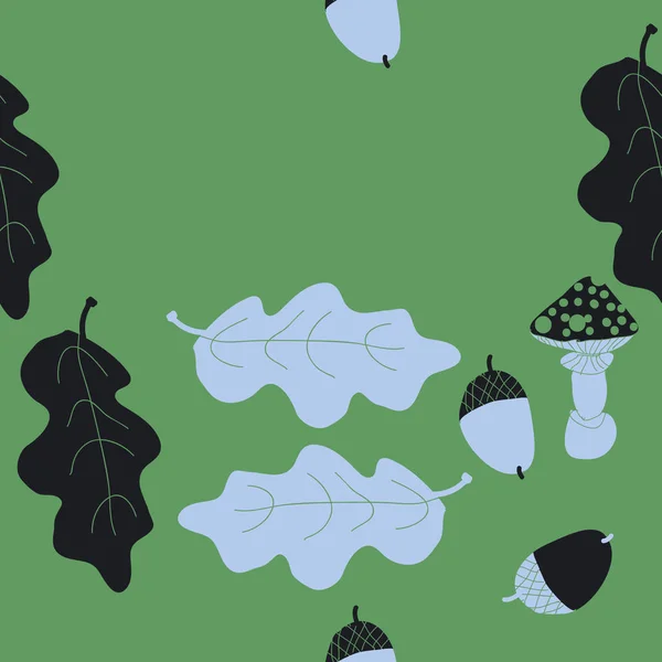 Abstraktes Muster Mit Blättern Eicheln Und Pilzen — Stockvektor
