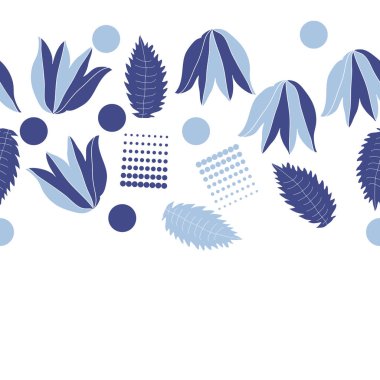 Yaprakları, lale çiçekler ve noktalar ile Dikişsiz soyut vektör arka plan 