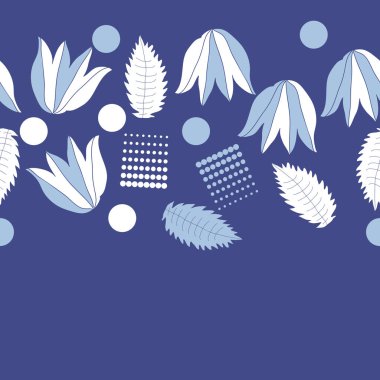 Yaprakları, lale çiçekler ve noktalar ile Dikişsiz soyut vektör arka plan 