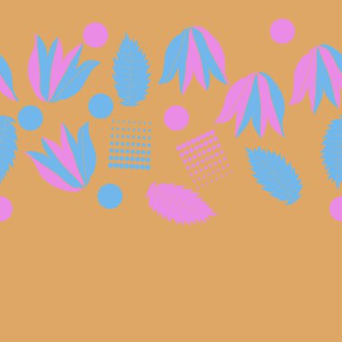 Yaprakları, lale çiçekler ve noktalar ile Dikişsiz soyut vektör arka plan 