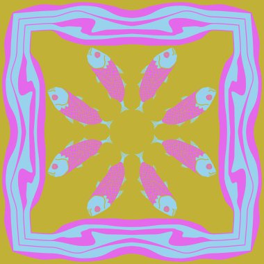 Renkli balıklar ile soyut arka plan, vektör illüstrasyon