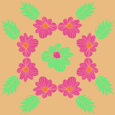 Modern çiçek çerçeve tasarım arka planda soyut çiçek elemanları