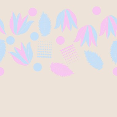 Yaprakları, lale çiçekler ve noktalar ile Dikişsiz soyut vektör arka plan 