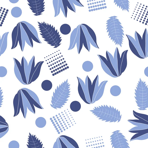 Fondo Vector Abstracto Sin Costuras Marco Completo Azul Con Tulipanes — Vector de stock
