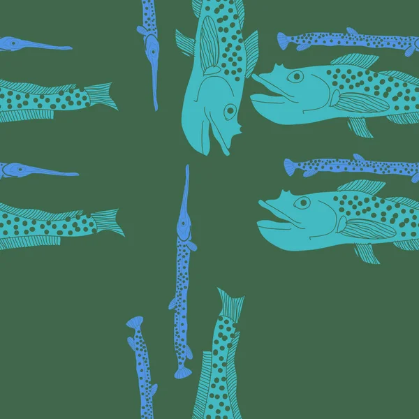 Бесшовный Рисунок Абстрактными Простыми Рыбами — стоковый вектор