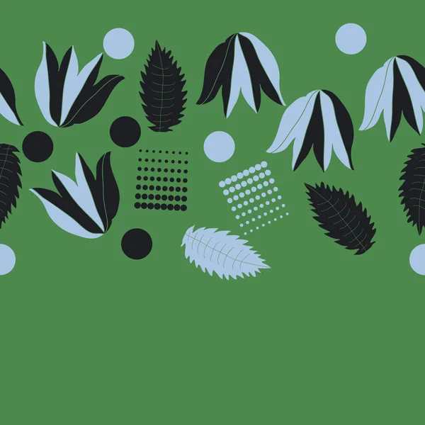 Зеленый Бесшовный Абстрактный Векторный Фон Листьями Цветами Тюльпанов Точками — стоковый вектор