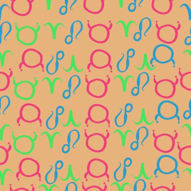 Zodiac Signs ile Dikişsiz soyut desen, vektör illüstrasyon