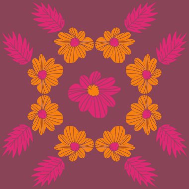 Modern çiçek çerçeve tasarım arka planda soyut çiçek elemanları