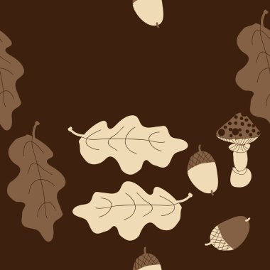 yaprakları, meşe palamudu ve mantar ile soyut desen 