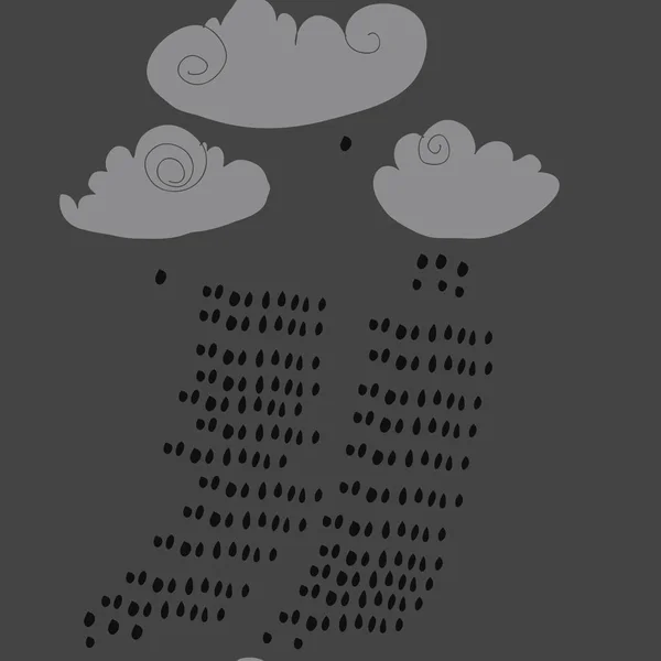 Disegno Astratto Con Nuvole Gocce Pioggia Illustrazione Vettoriale — Vettoriale Stock