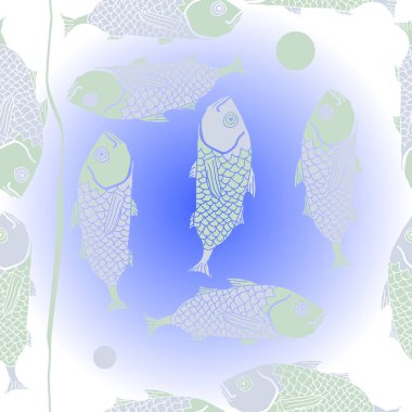 Renkli balıklar ile soyut dikişsiz desen