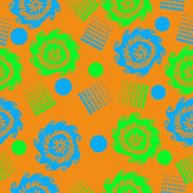 çiçekler ve noktalar ile tam kare sorunsuz soyut vektör arka plan 