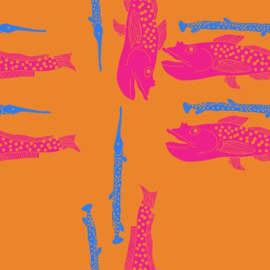 Soyut basit balıklar ile dikişsiz desen
