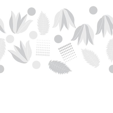 yaprakları, lale çiçekleri ve noktalar ile gri Dikişsiz soyut vektör arka plan 