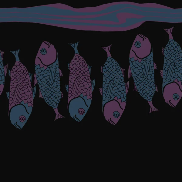 Latar Belakang Mulus Dengan Ikan Berwarna Warni Ilustrasi Vektor - Stok Vektor