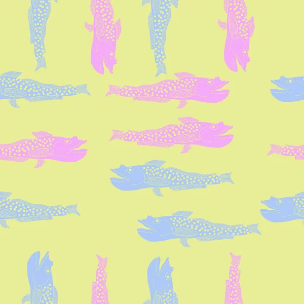 Nahtlose Abstrakte Muster Mit Bunten Fischen — Stockvektor