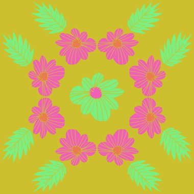 Modern çiçek çerçeve tasarım arka planda soyut çiçek elemanları